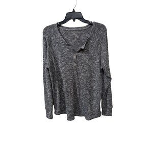 American Eagle Soft Oversized Knit Gray Waffle Henley Long Sleeve Top M